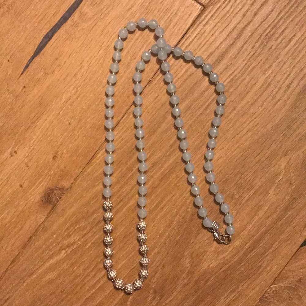 Light Blue and Silver Long Beaded Necklace